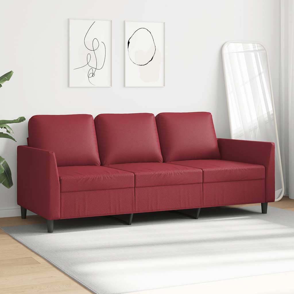 Driezitsbank 180 cm kunstleer wijnrood – afbeelding 3