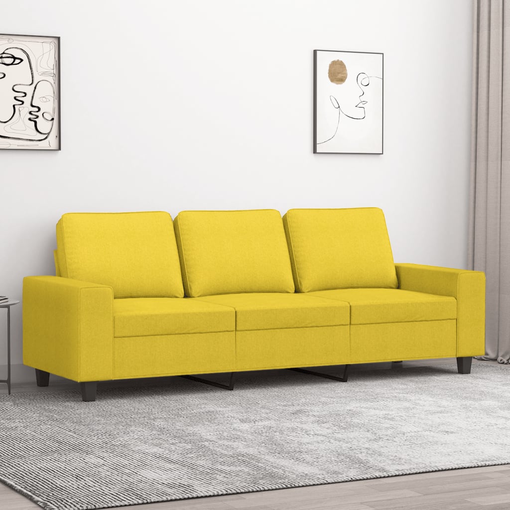 Driezitsbank 180 cm stof lichtgeel – afbeelding 1