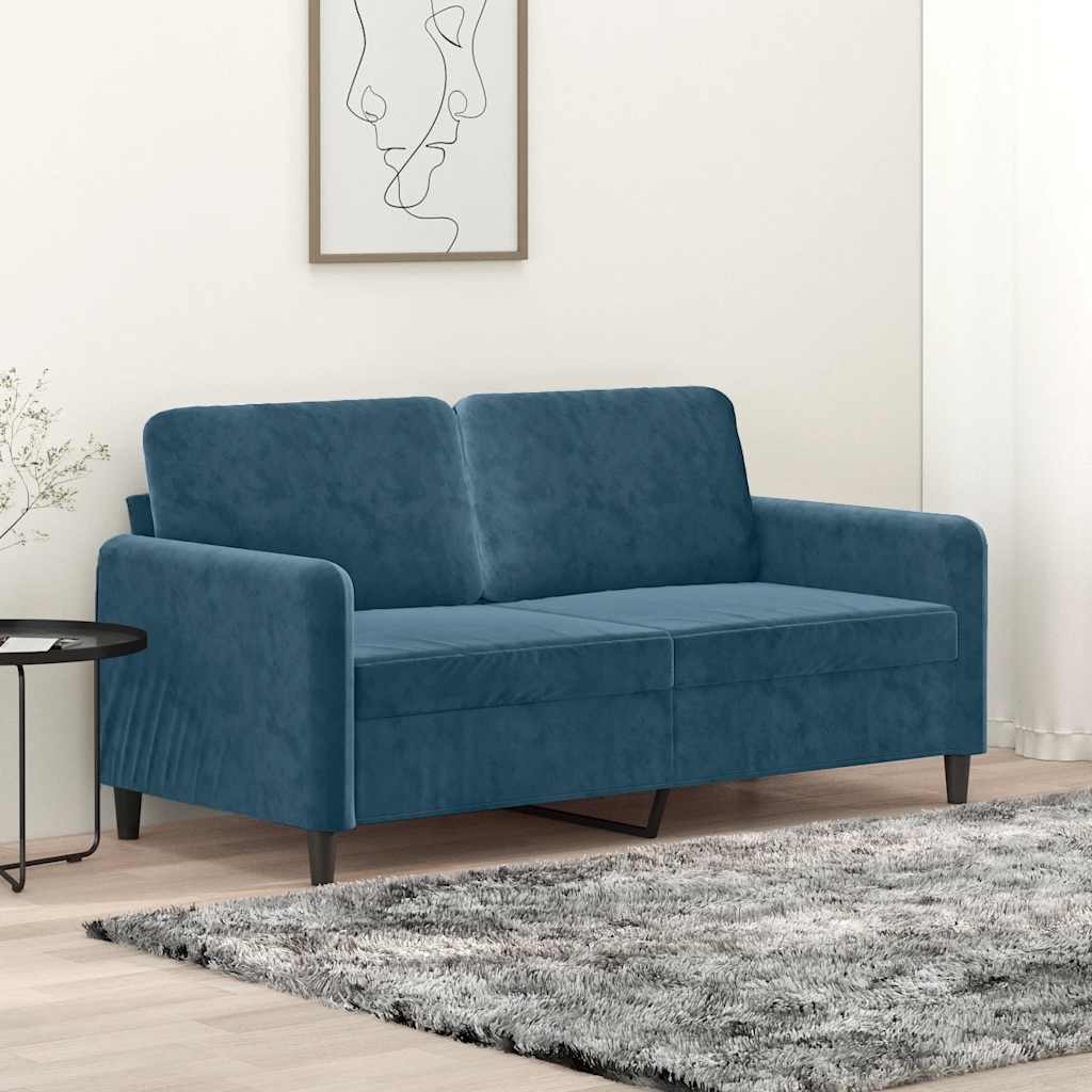 Tweezitsbank 140 cm fluweel blauw – afbeelding 1