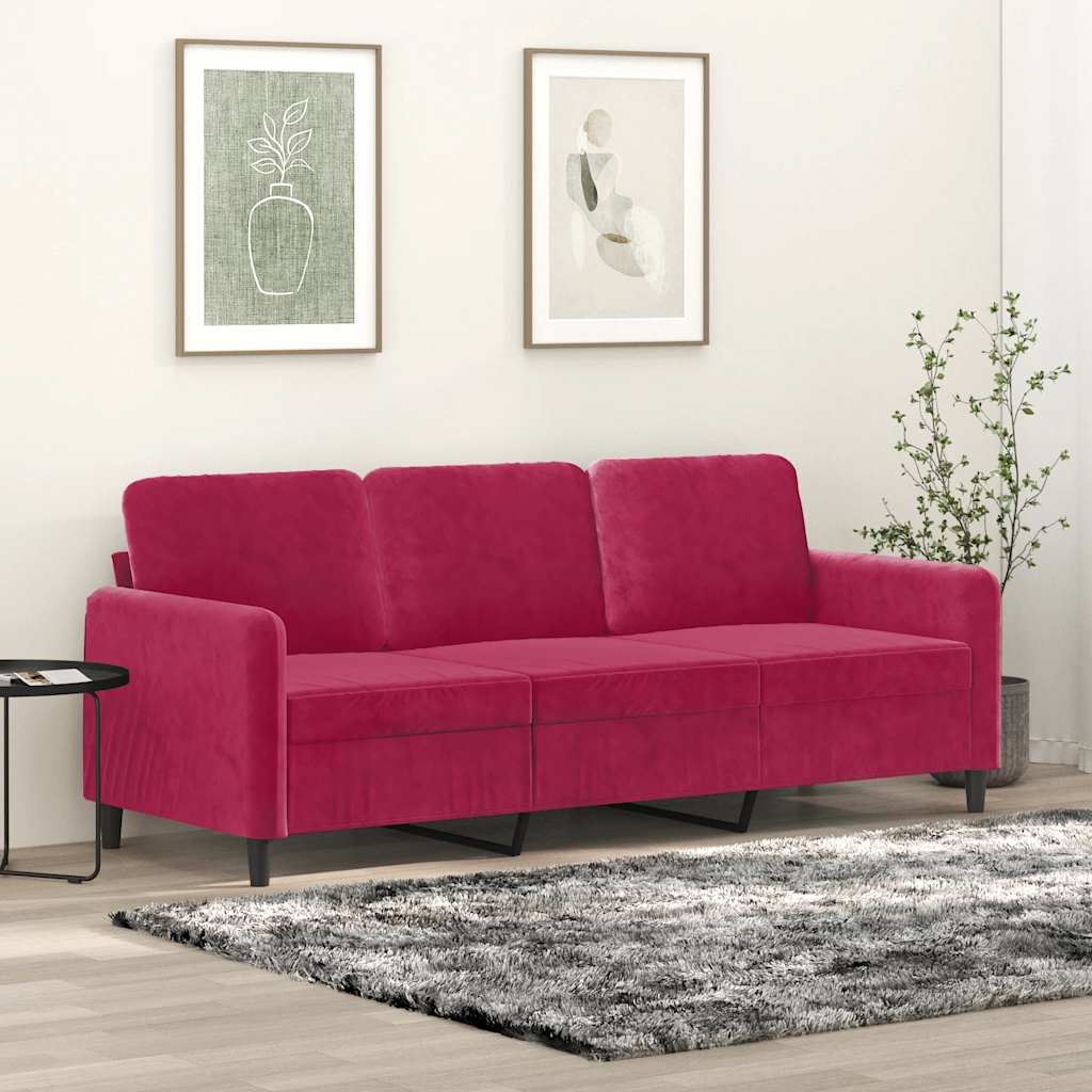 Driezitsbank 180 cm fluweel wijnrood