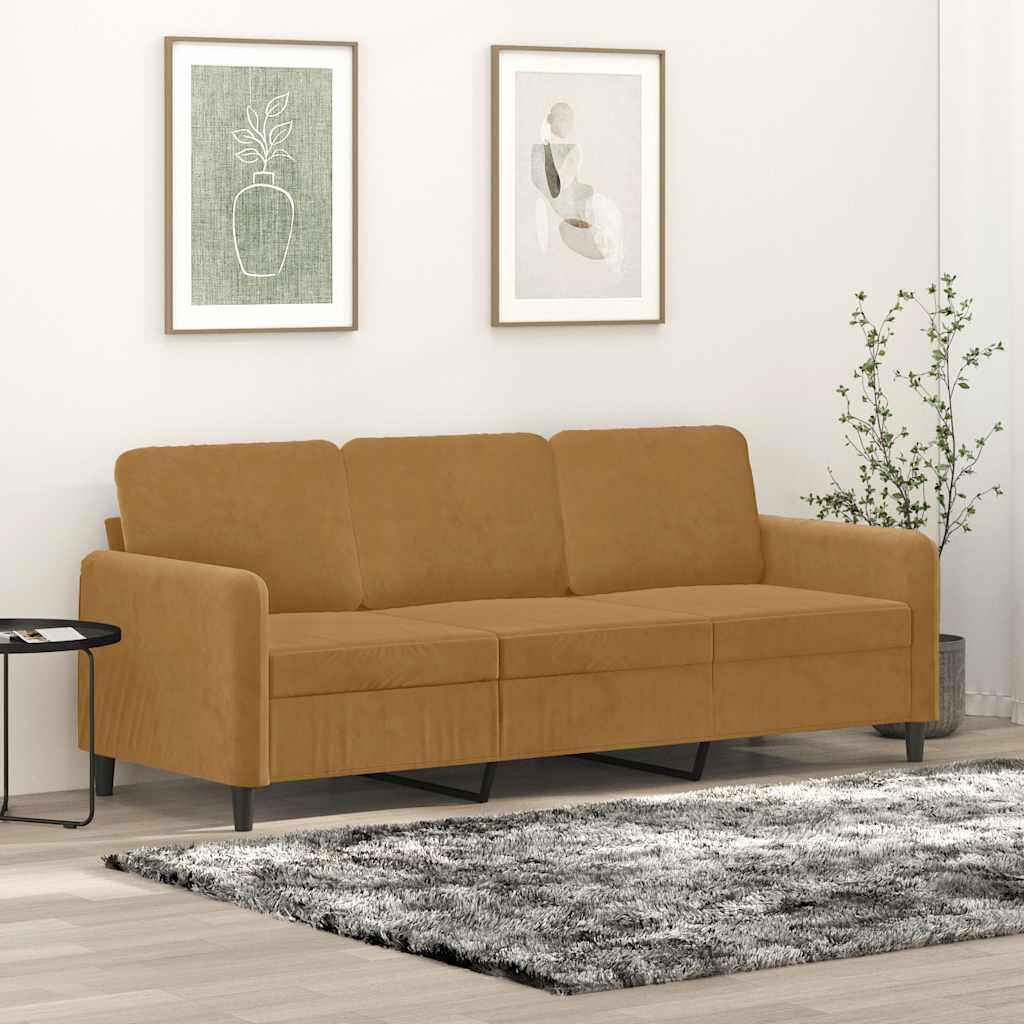 Driezitsbank 180 cm fluweel bruin