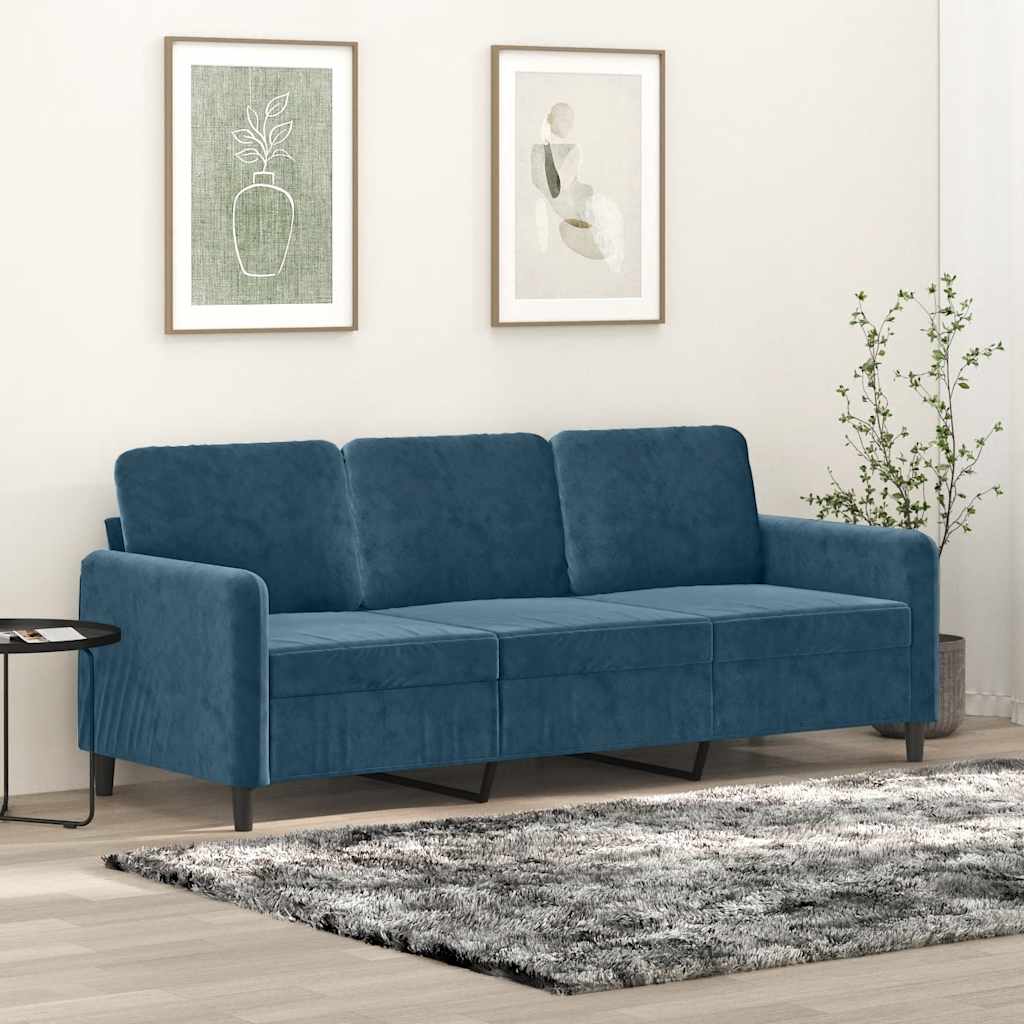 Driezitsbank 180 cm fluweel blauw
