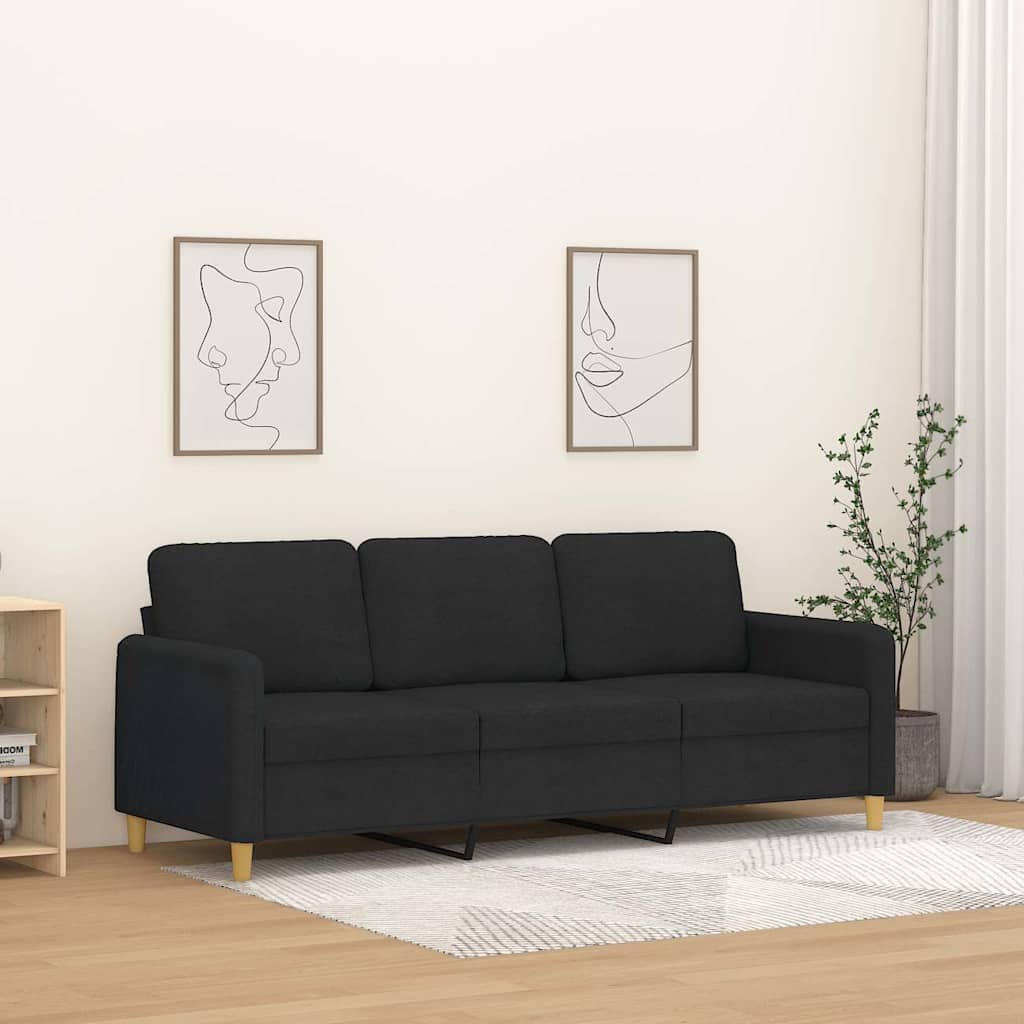 Driezitsbank 180 cm stof zwart