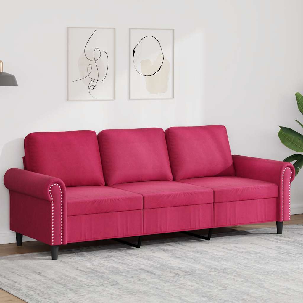 Driezitsbank 180 cm fluweel wijnrood