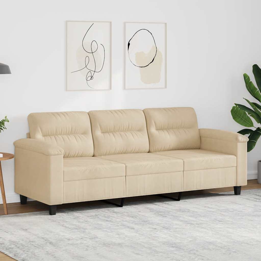 Driezitsbank 180 cm microvezelstof crèmekleurig
