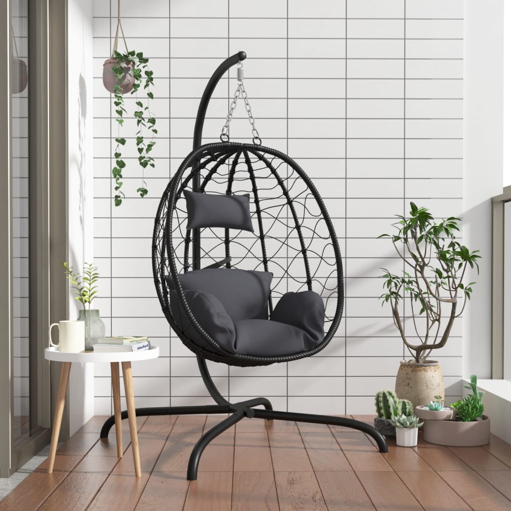 Hangende Ei-stoel met Kussen Antraciet Poly Rattan & Staal – afbeelding 1