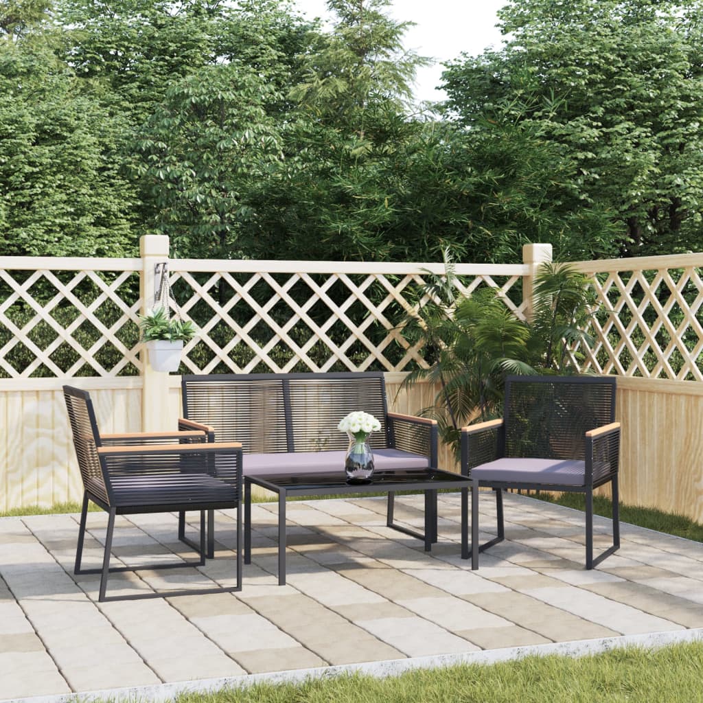 4-delige Loungeset met kussens staal zwart – afbeelding 1