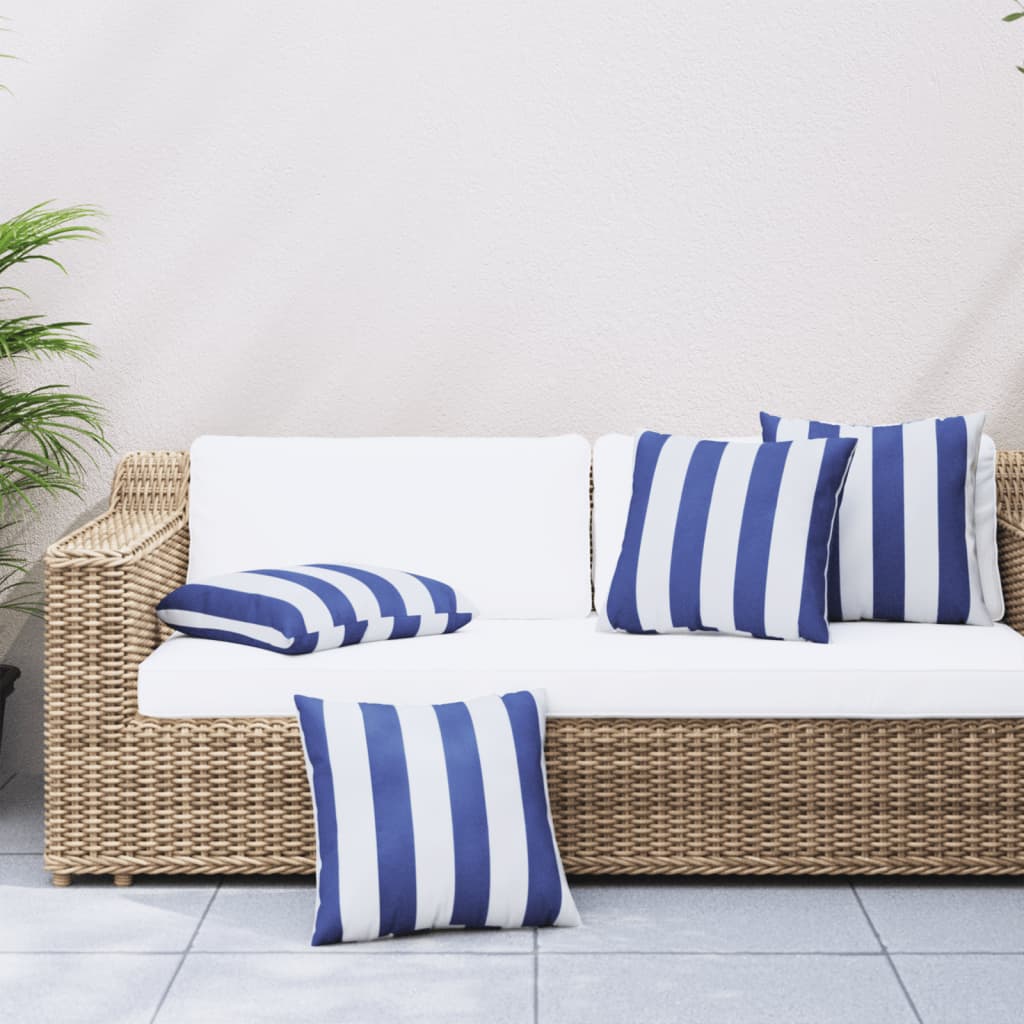 Sierkussens 4 st gestreept 60x60 cm stof blauw en wit