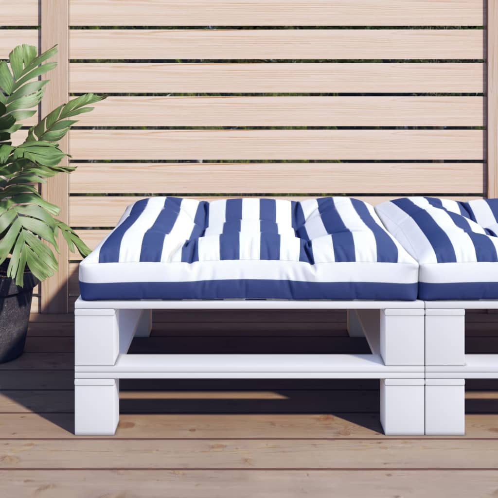 Palletkussen gestreept 70x70x12 cm stof blauw en wit