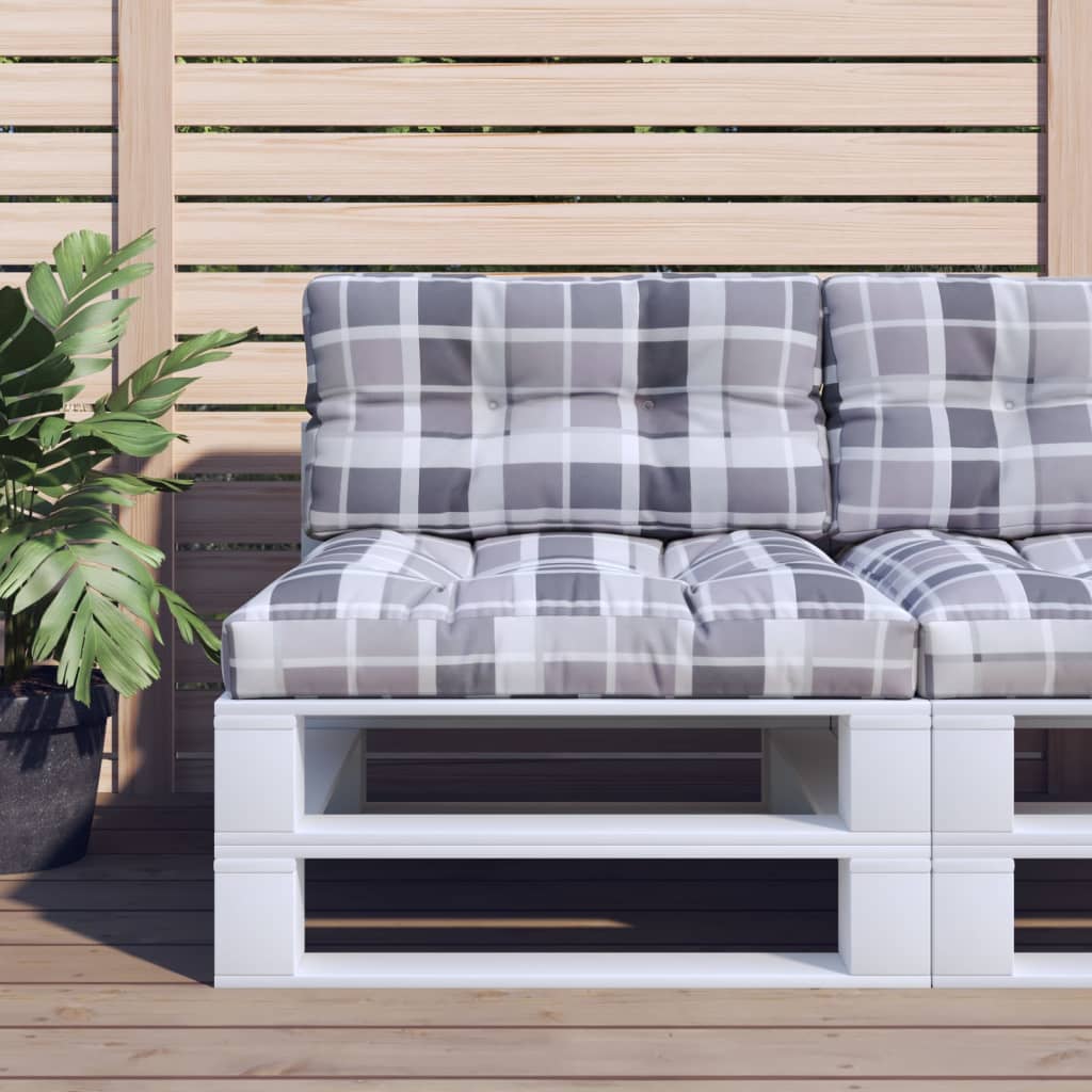 Palletkussen 70x40x12 cm stof ruitpatroon grijs – afbeelding 1