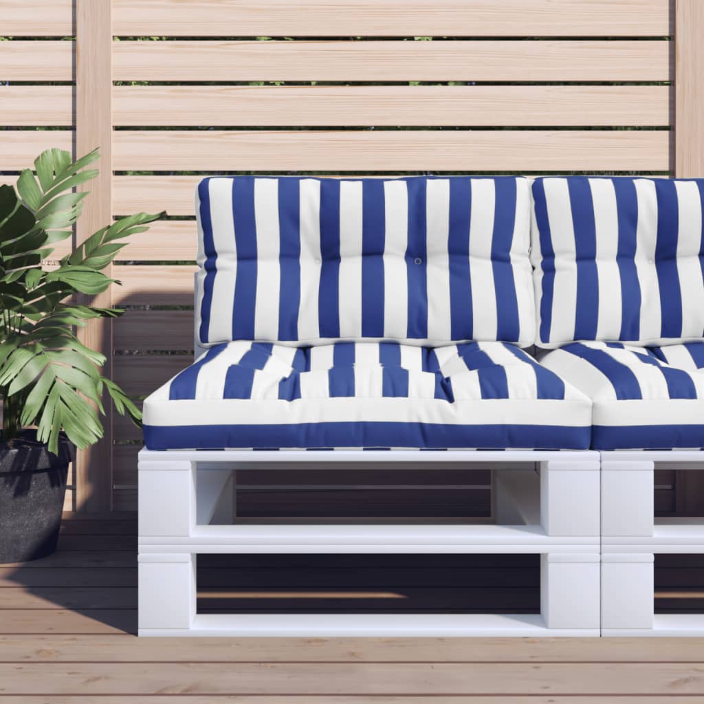 Palletkussen gestreept 80x40x12 cm stof blauw en wit – afbeelding 1
