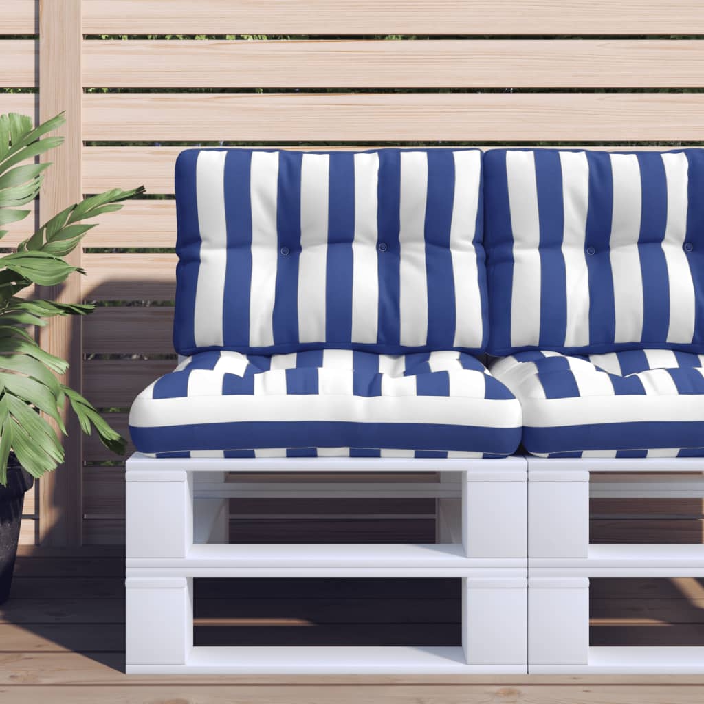 Palletkussens 2 st stof gestreept wit en blauw – afbeelding 1