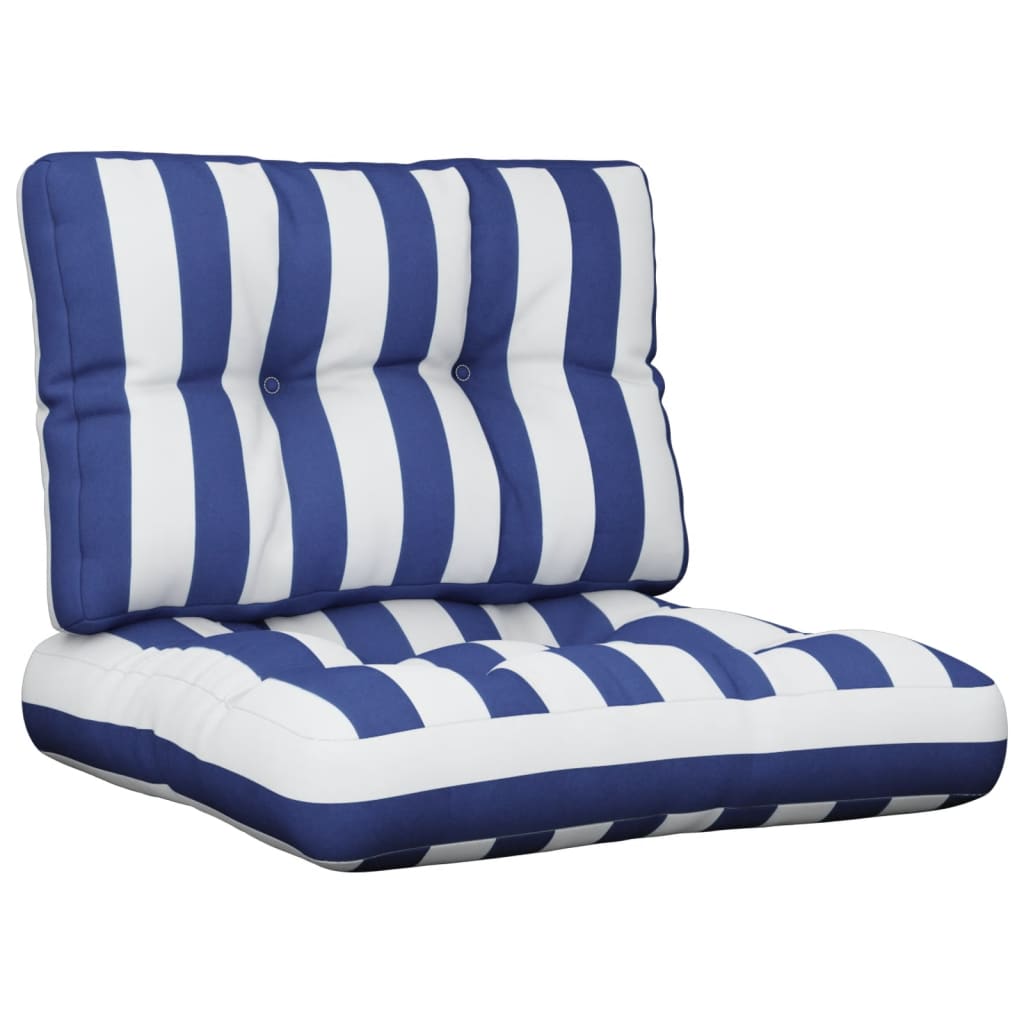 Palletkussens 2 st stof gestreept wit en blauw – afbeelding 1