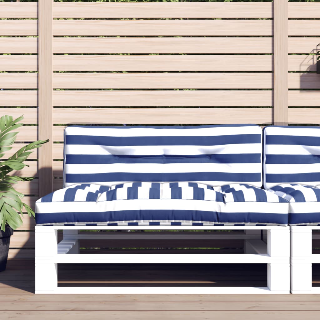 Palletkussens 2 st stof gestreept wit en blauw – afbeelding 1