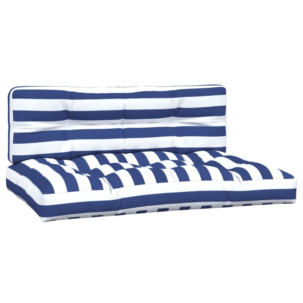 Palletkussens 2 st stof gestreept wit en blauw – afbeelding 2