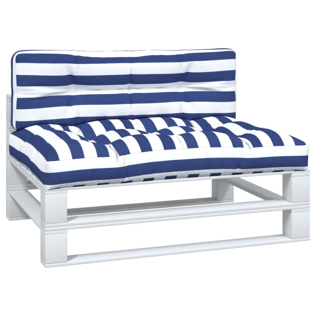 Palletkussens 2 st stof gestreept wit en blauw – afbeelding 3