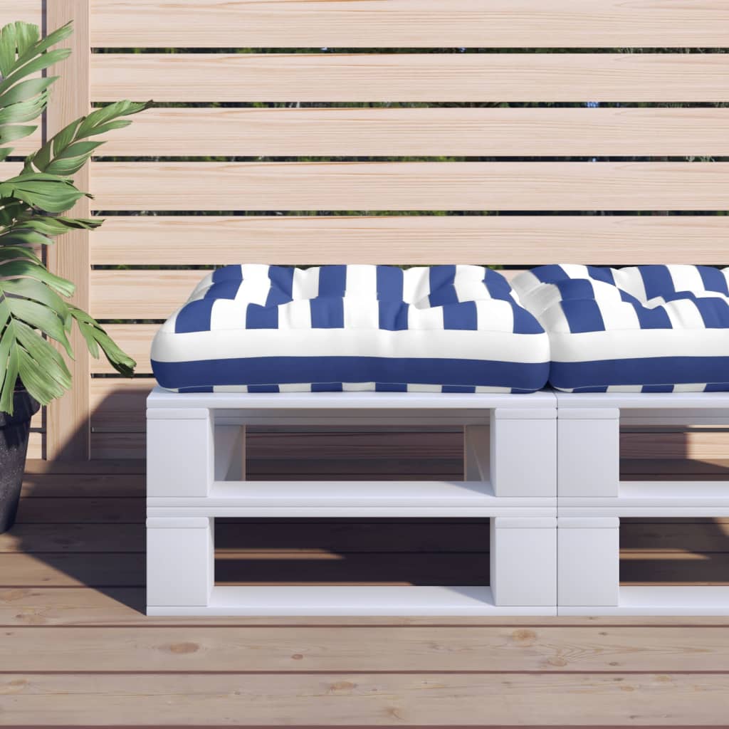 Palletkussen gestreept 58x58x10 cm oxford stof blauw en wit – afbeelding 1