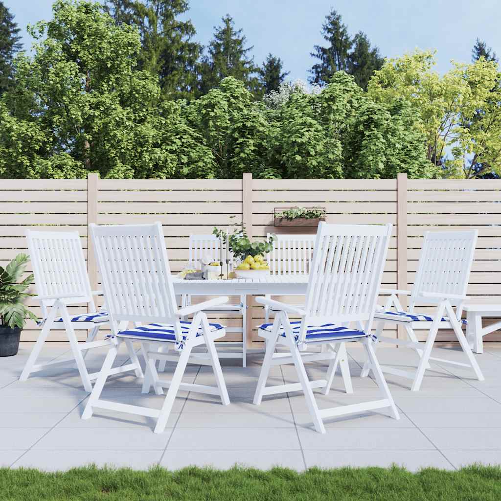 Tuinstoelkussens 6 st gestreept 40x40x4 cm stof wit en blauw – afbeelding 1