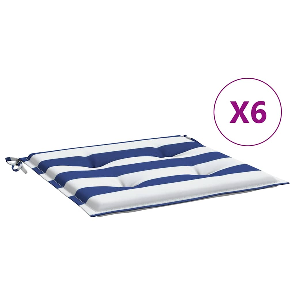 Tuinstoelkussens 6 st gestreept 40x40x4 cm stof wit en blauw – afbeelding 2