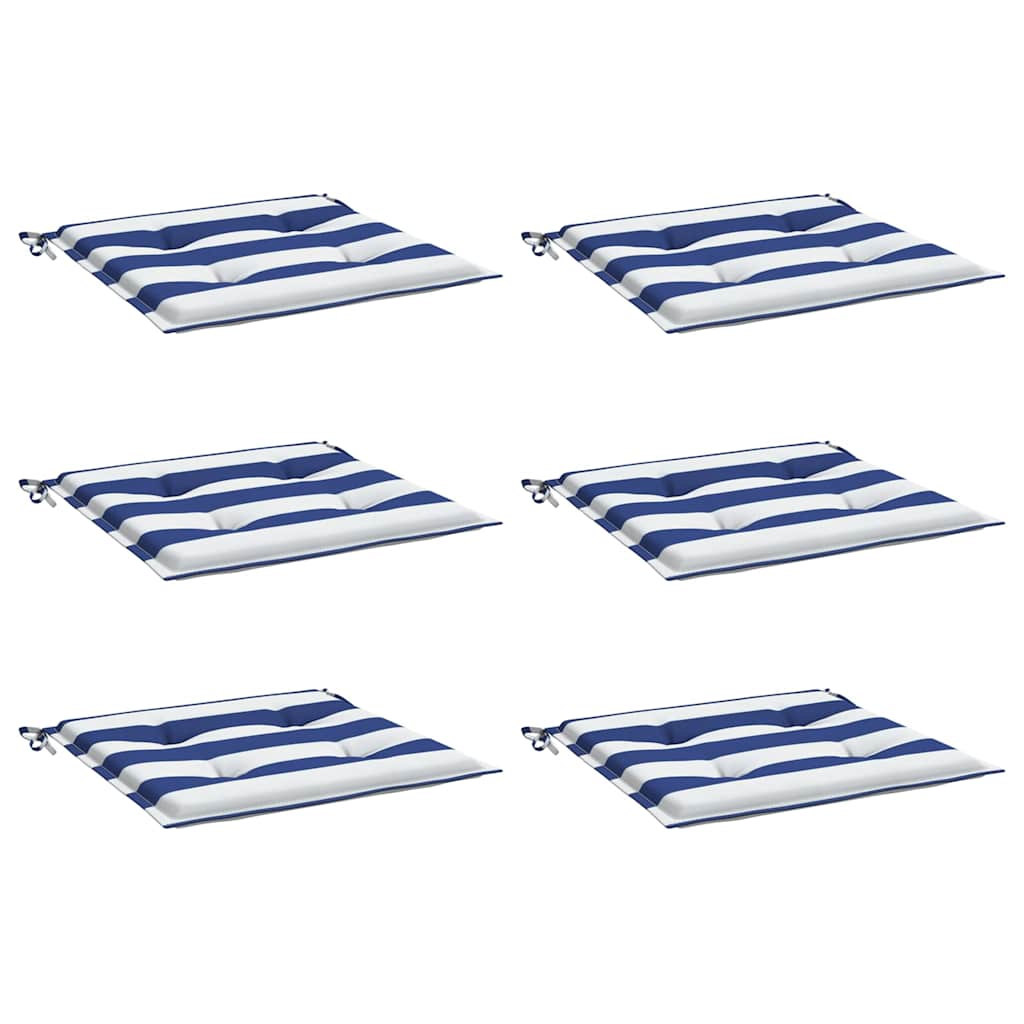 Tuinstoelkussens 6 st gestreept 40x40x4 cm stof wit en blauw – afbeelding 3