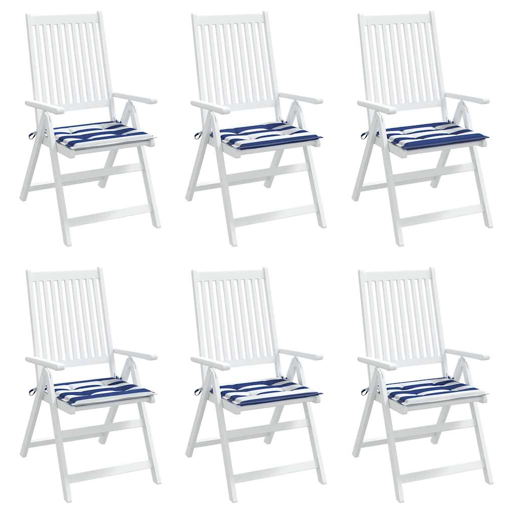 Tuinstoelkussens 6 st gestreept 40x40x4 cm stof wit en blauw – afbeelding 7