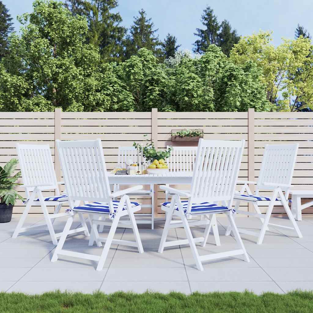 Tuinstoelkussens 6 st gestreept 50x50x4 cm stof wit en blauw
