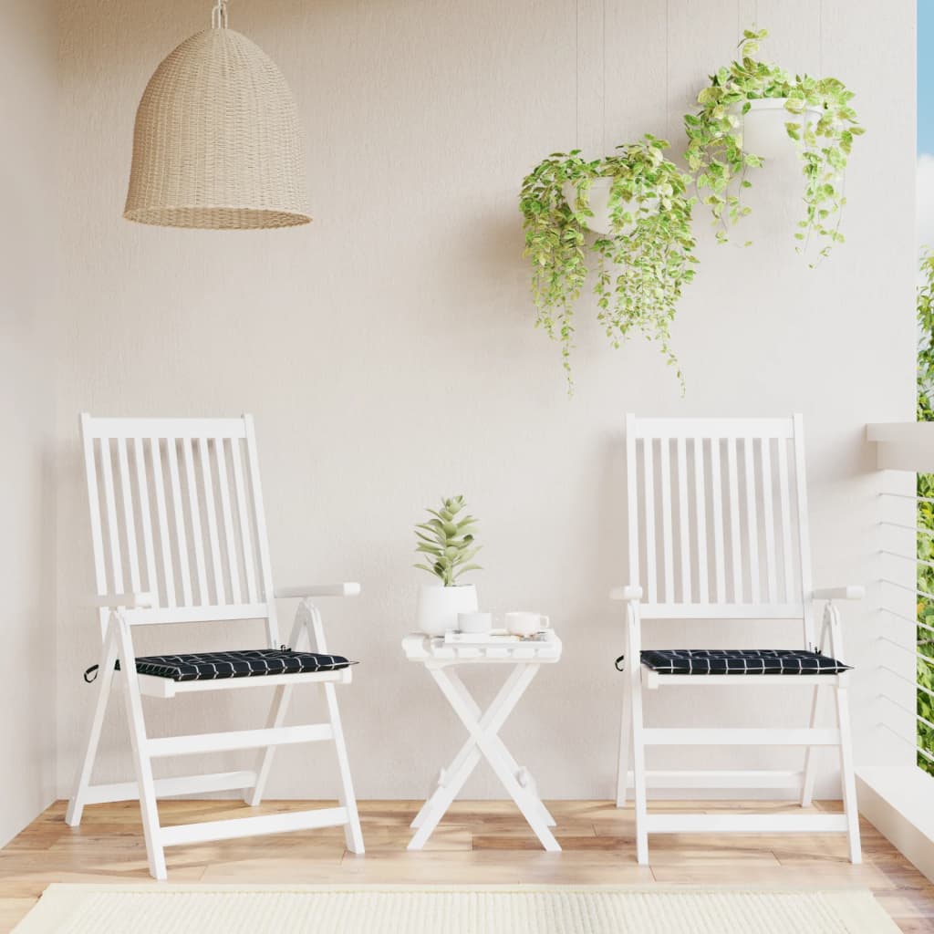 Tuinstoelkussens 2 st ruitpatroon 50x50x4 cm stof zwart
