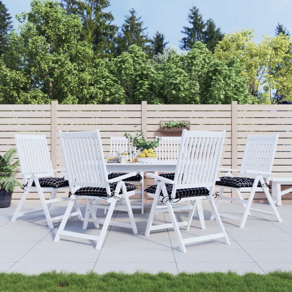 Stoelkussens 6 st 50x50x7 cm stof ruitpatroon zwart