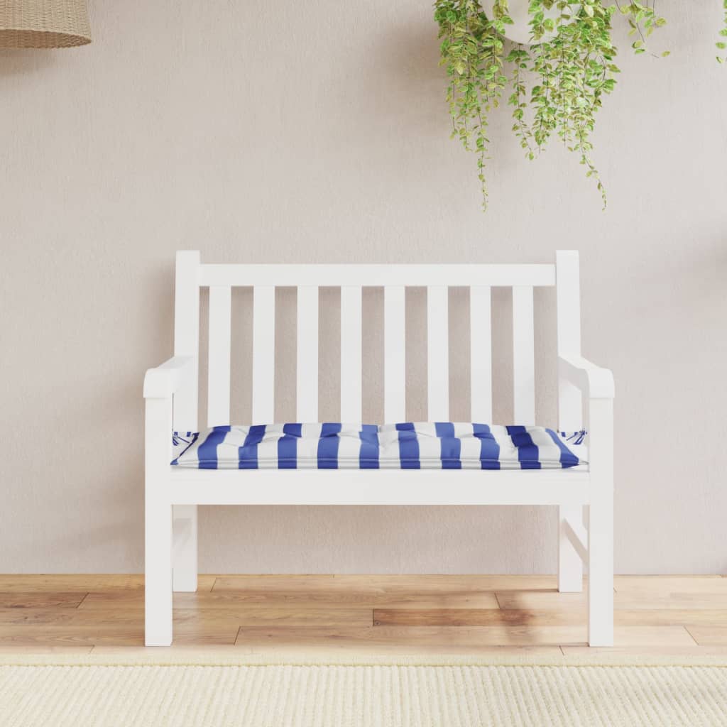 Tuinbankkussen 100x50x7 cm stof gestreept wit en blauw – afbeelding 1