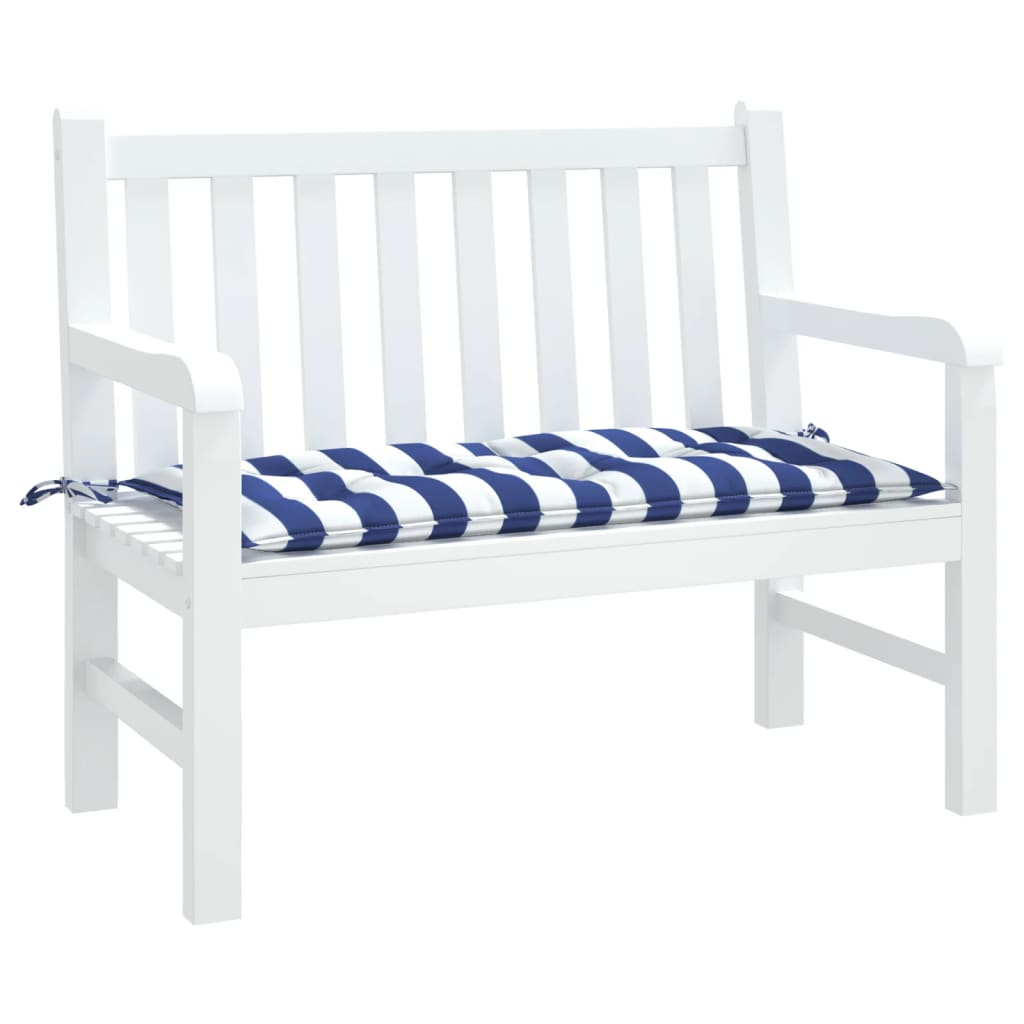 Tuinbankkussen 100x50x7 cm stof gestreept wit en blauw – afbeelding 3
