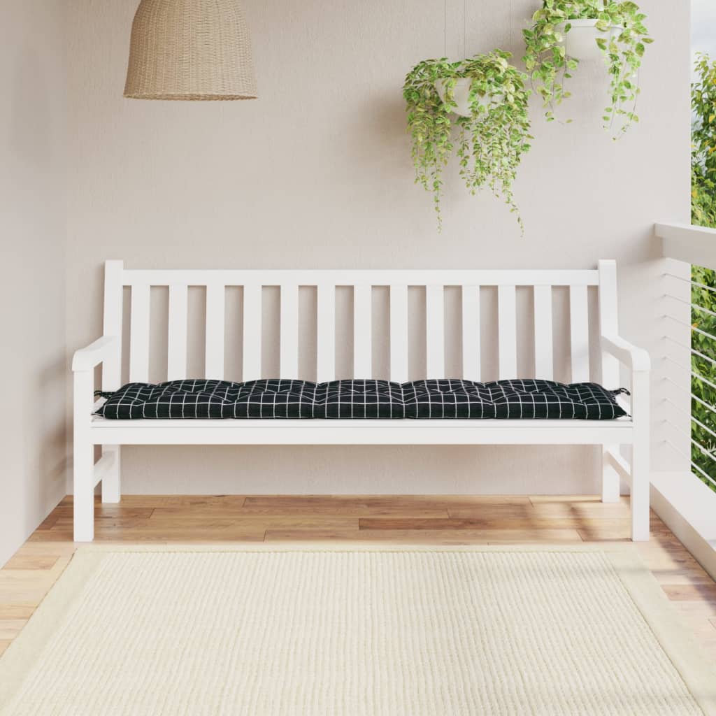 Tuinbankkussen 180x50x7 cm oxford stof ruitpatroon zwart – afbeelding 1