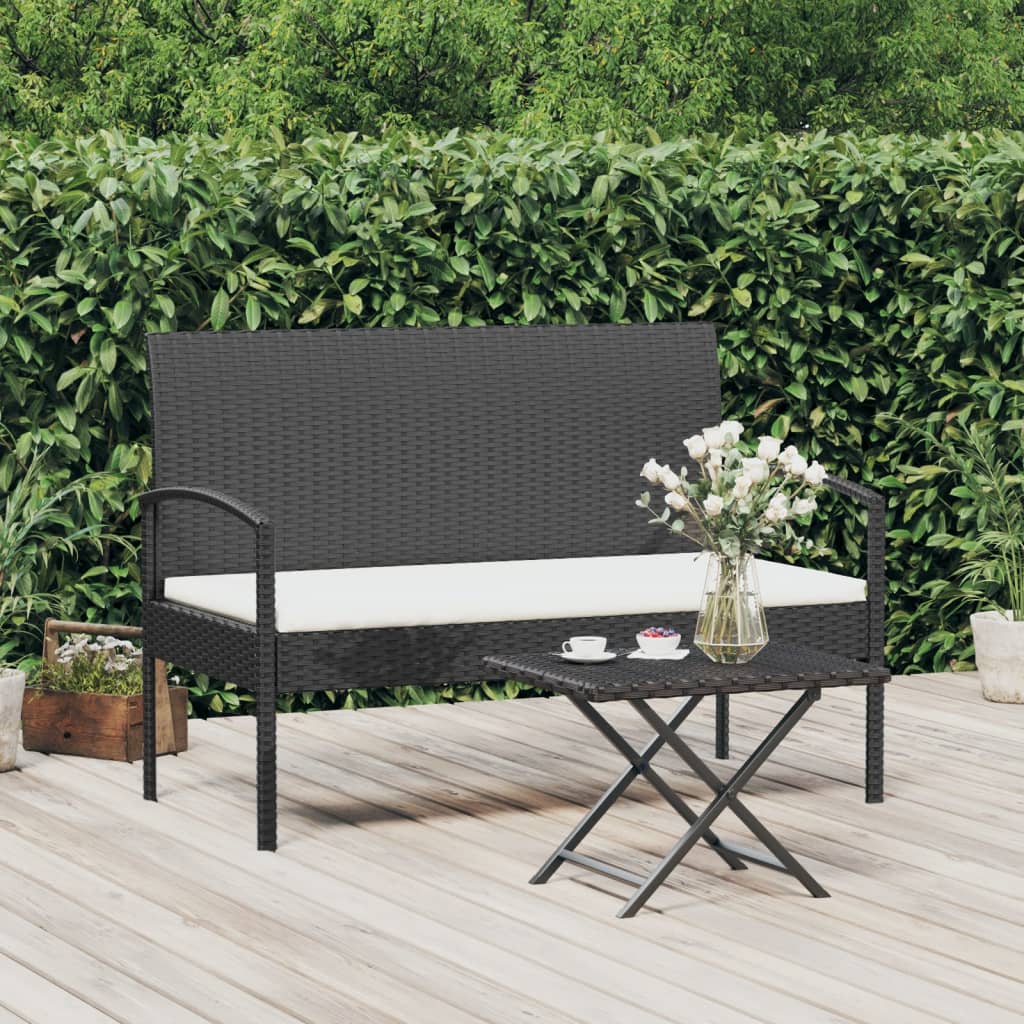 Tuinbank met kussen 105 cm poly rattan zwart – afbeelding 1