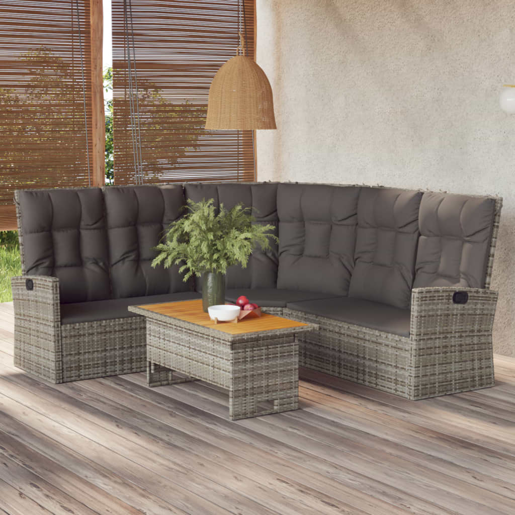 2-delige Loungeset met kussens poly rattan grijs – afbeelding 1