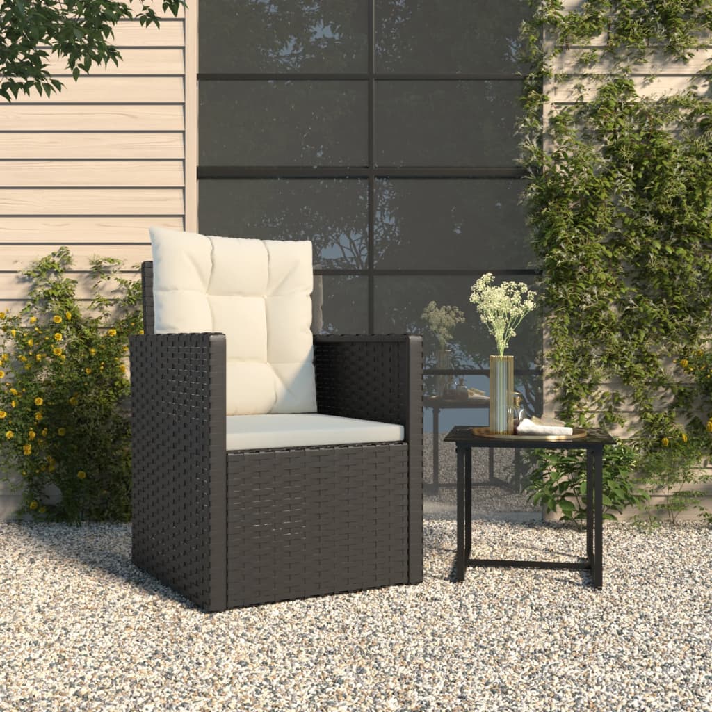 Tuinstoel met kussens poly rattan zwart – afbeelding 1