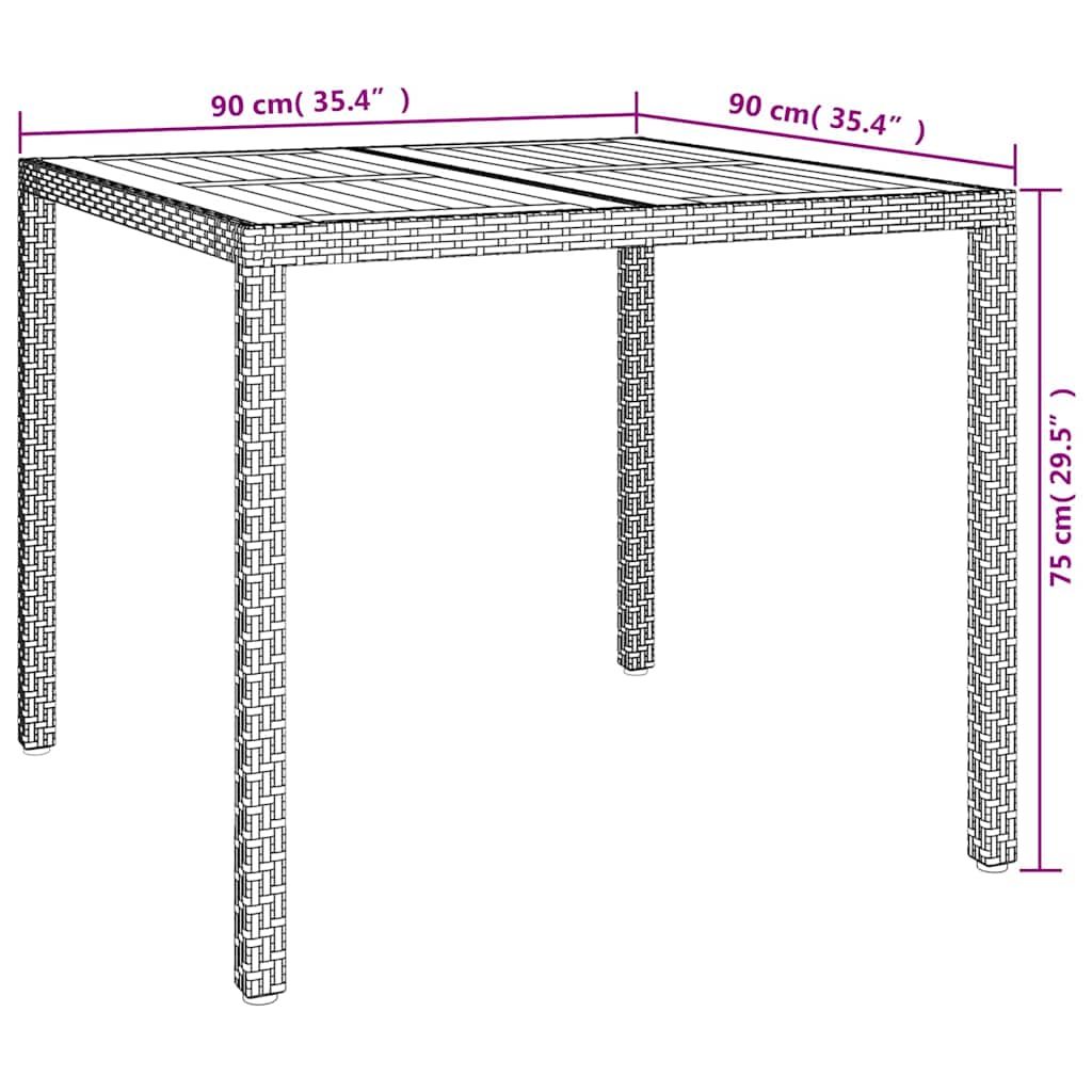 Tuinstafel Grijs 90 x 90 x 75 cm poly rattan – afbeelding 7