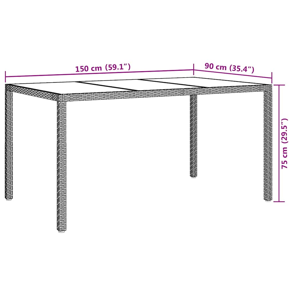 Tuinstafel Bruin 150 x 90 x 75 cm poly rattan – afbeelding 7