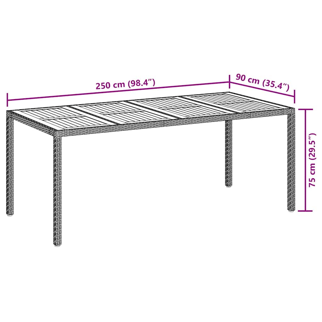 Tuinstafel Zwart 190 x 90 x 75 cm poly rattan – afbeelding 7