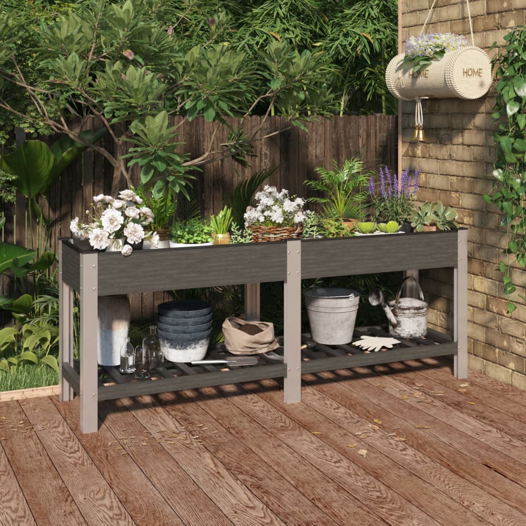 Plantenbak verhoogd met schap 200x50x75 cm HKC grijs – afbeelding 1