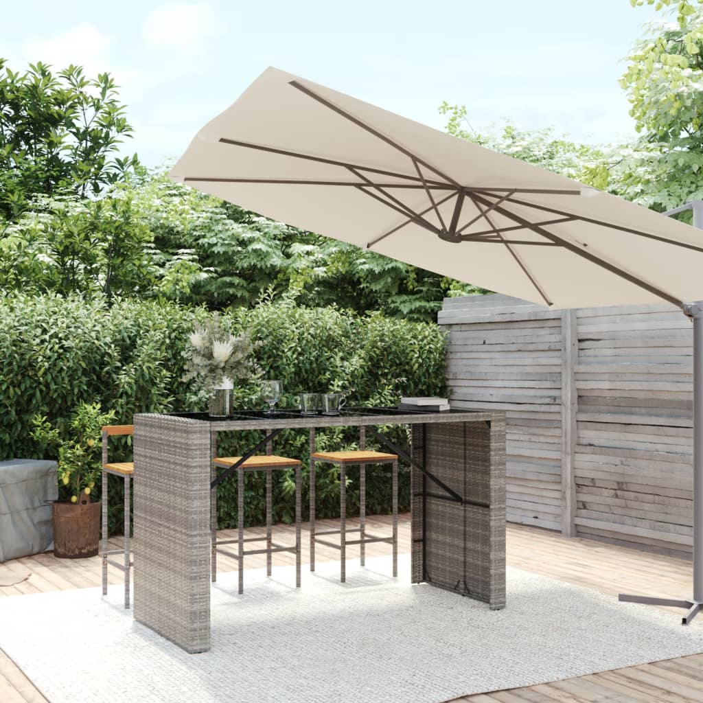 Bartafel met glazen blad 185x80x110 cm poly rattan grijs – afbeelding 1
