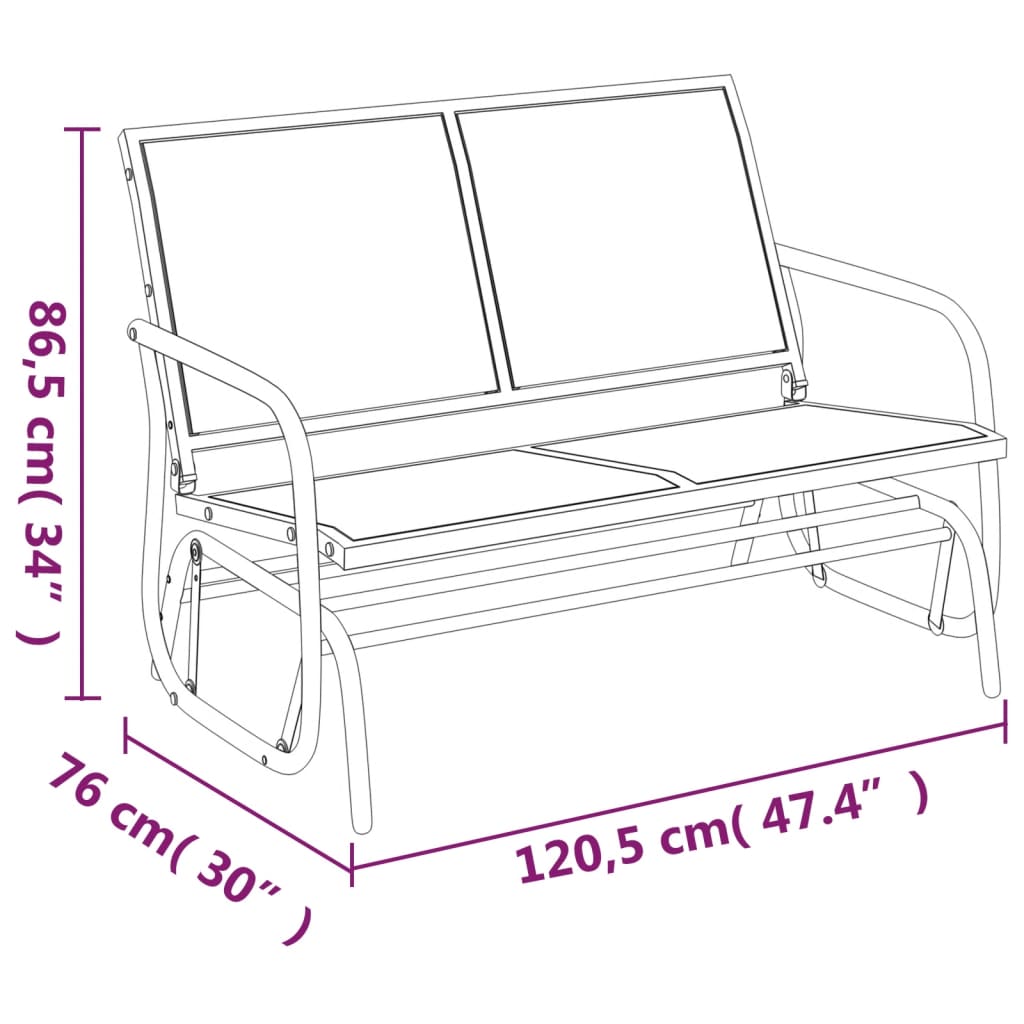 Schuifbank tuin 120,5x76x86,5 cm textielfolie en staal bruin – afbeelding 7
