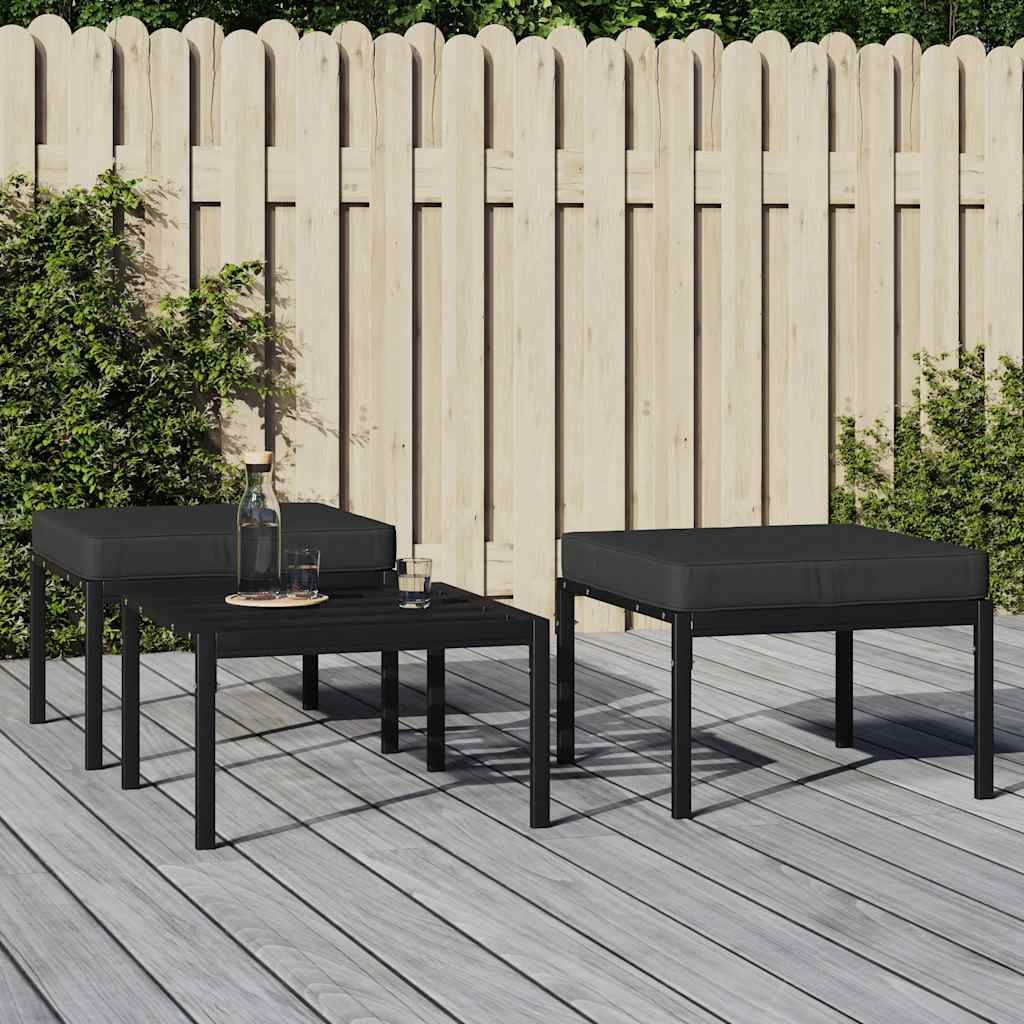 Tuinvoetenbanken met grijze kussens 2 st 60x60x35 cm staal – afbeelding 1