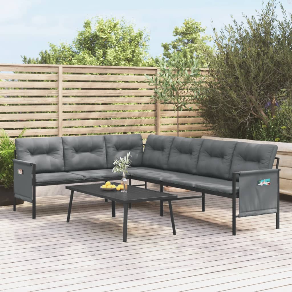 Tuinhoekbank staal en textileen antracietkleurig – afbeelding 1