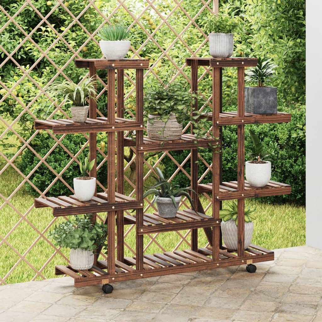 Plantenstandaard met wielen 110x25x115 cm massief vurenhout – afbeelding 1