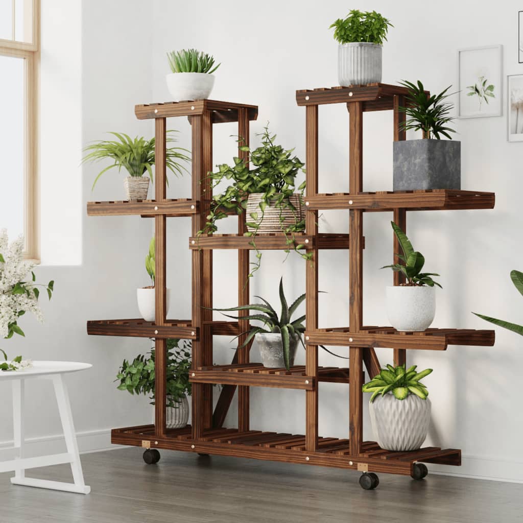 Plantenstandaard met wielen 110x25x115 cm massief vurenhout – afbeelding 3