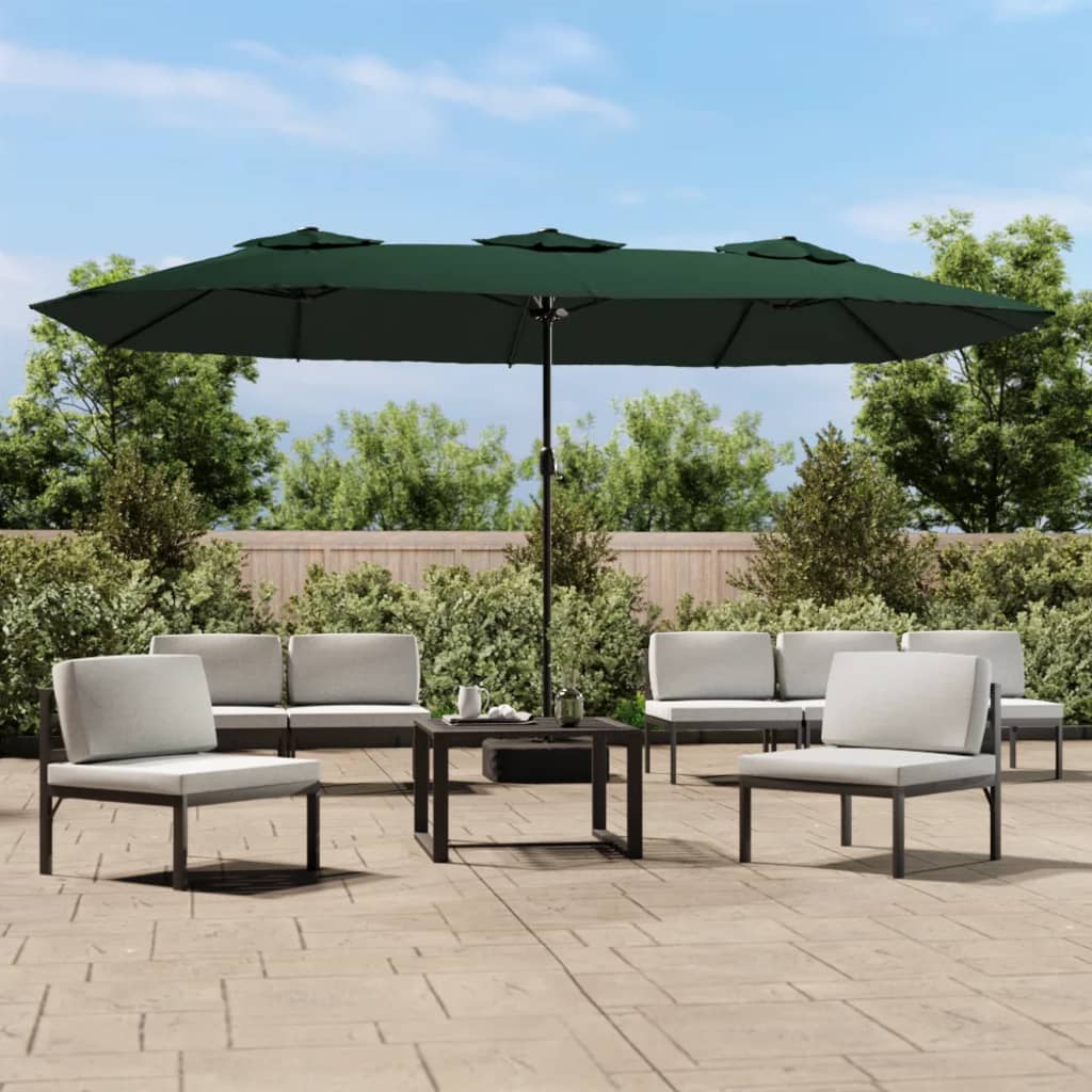 Parasol dubbel dak met LED 449x265 cm groen