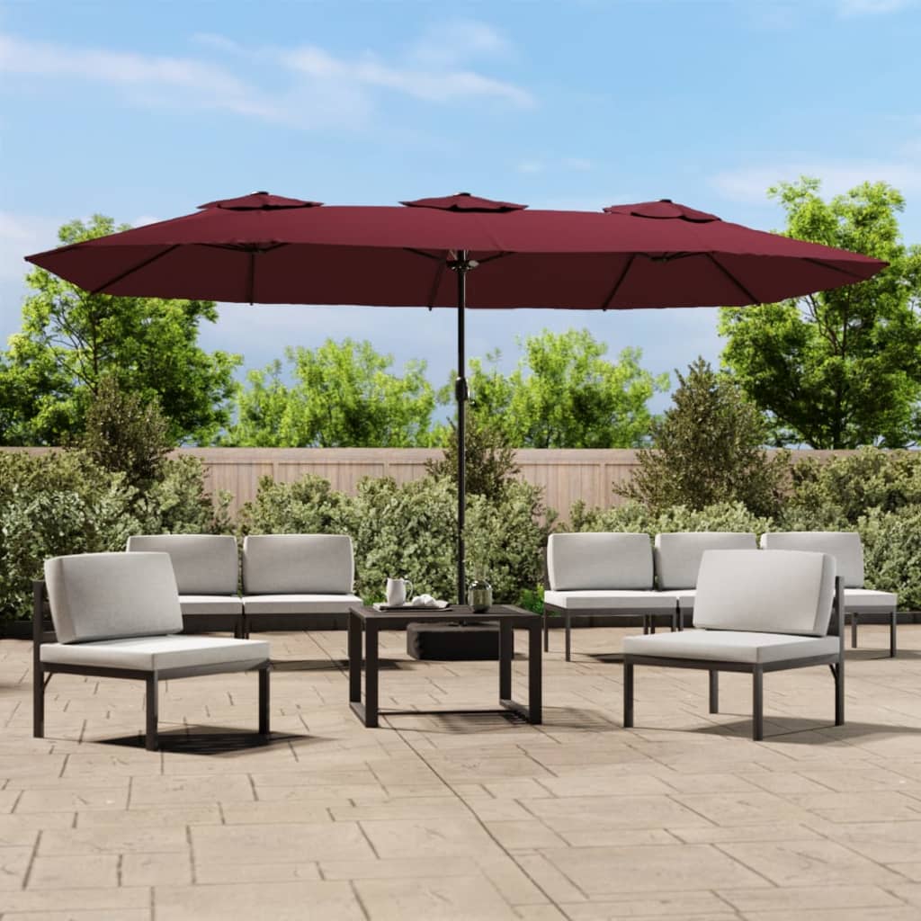 Parasol dubbel dak met LED 449x265 cm bordeauxrood