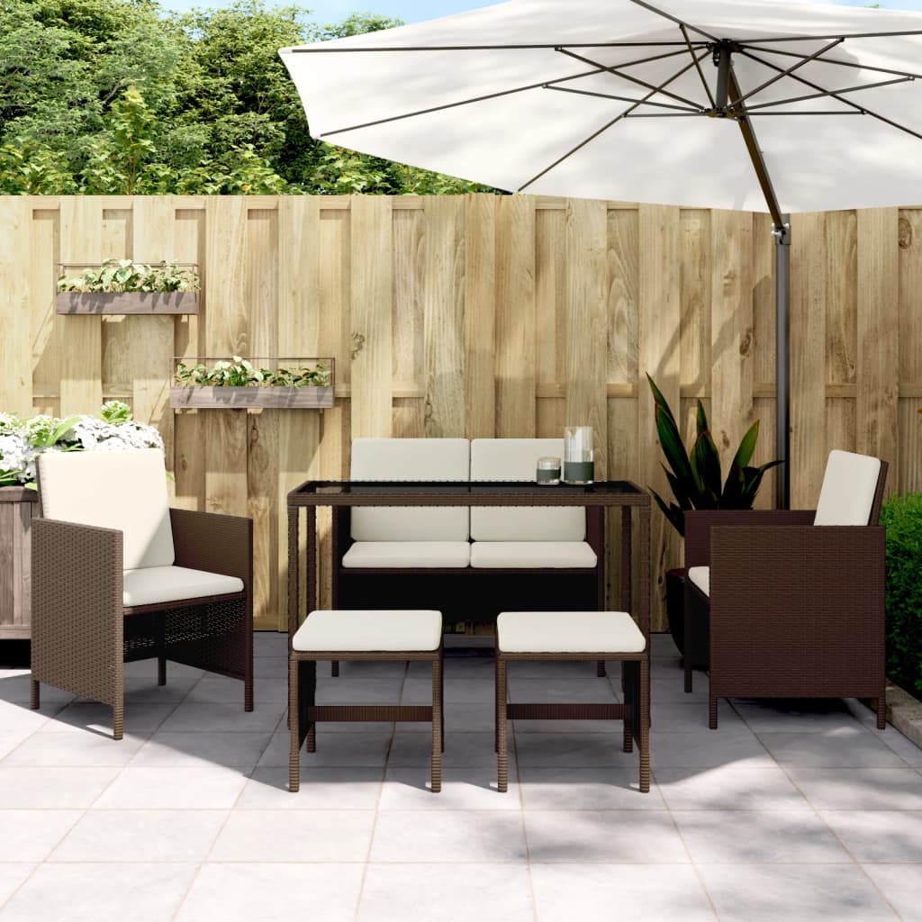 6-delige Tuinset met kussens poly rattan bruin – afbeelding 1