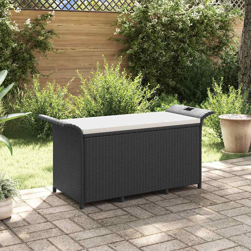 Tuinbank met kussen 116x46x57 cm poly rattan zwart