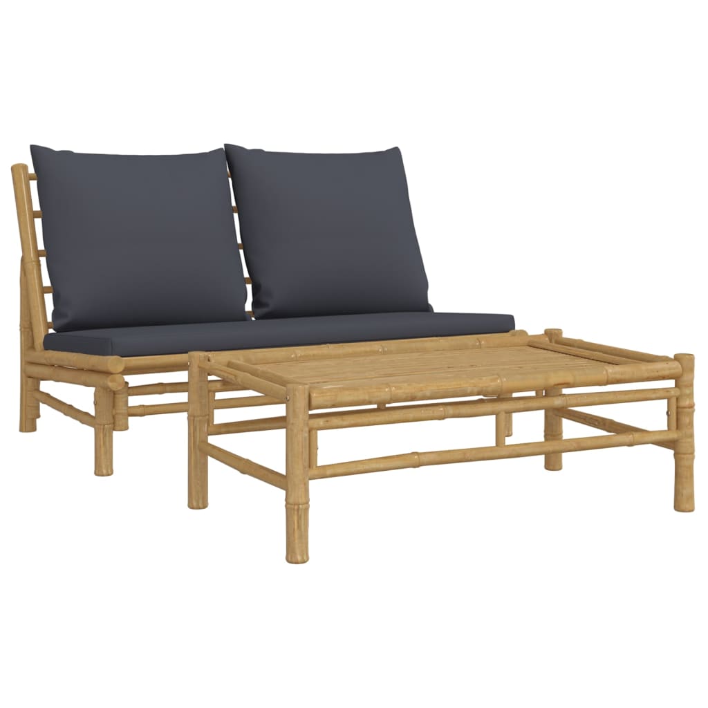 2-delige Loungeset met kussens bamboe donkergrijs – afbeelding 2