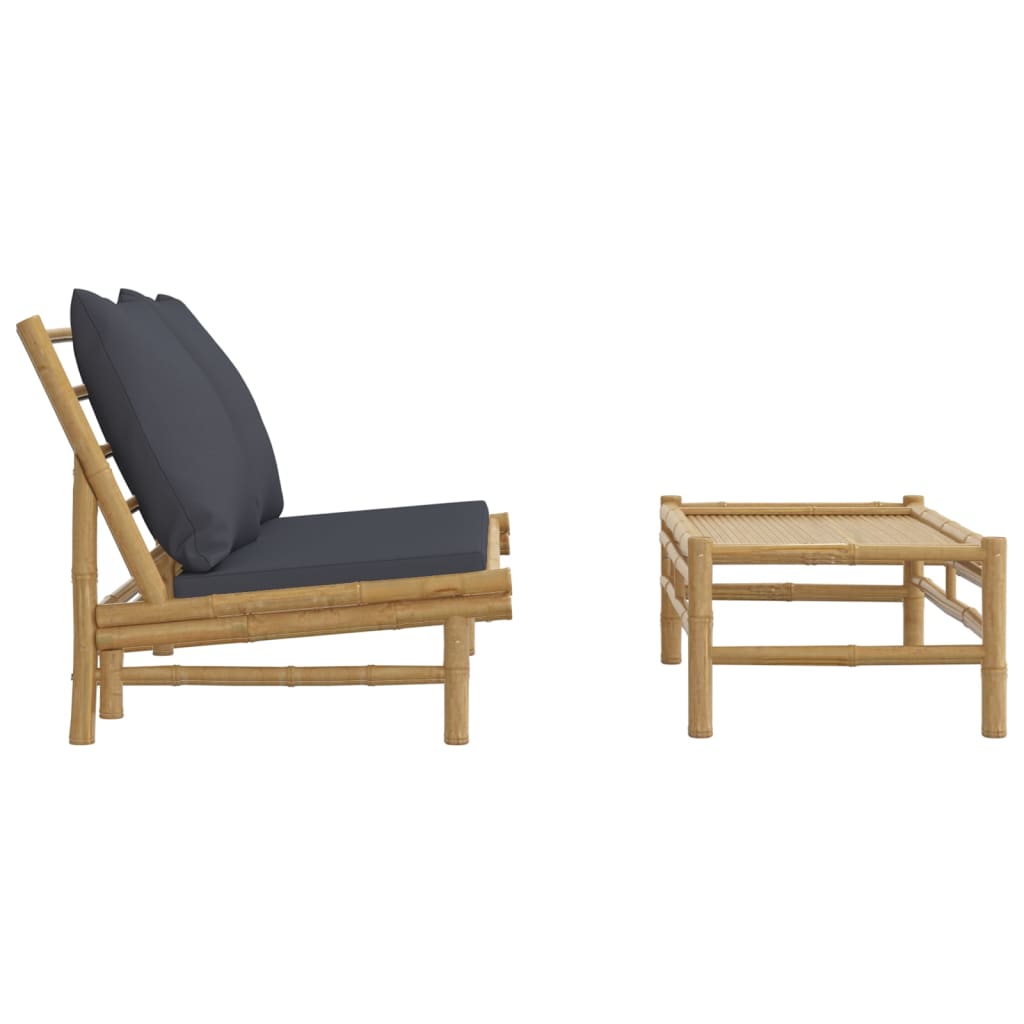 2-delige Loungeset met kussens bamboe donkergrijs – afbeelding 4